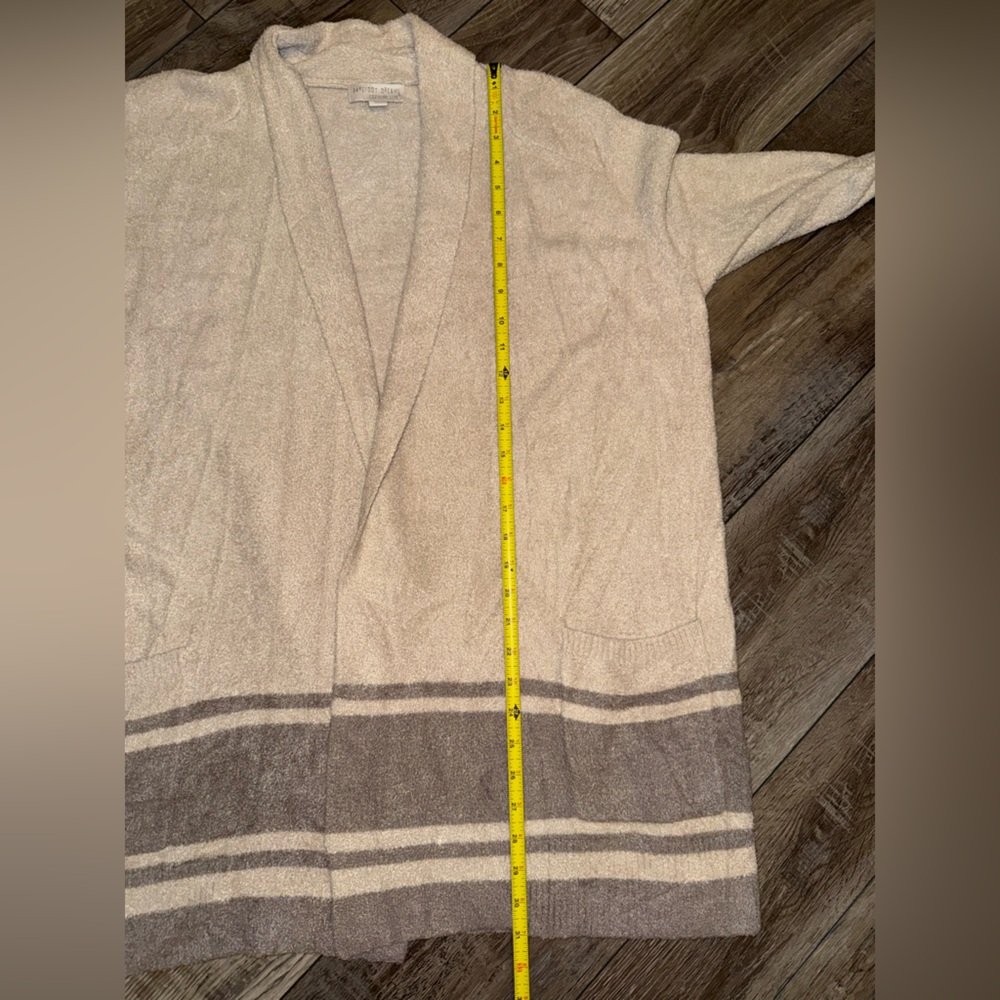 Barefoot Dreams CozyChic Lite Striped Cardigan in the color pearl - Picture 4 of 5